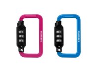 munkees Combination Lock Carabiner, SQUARE, Magenta/Blue...