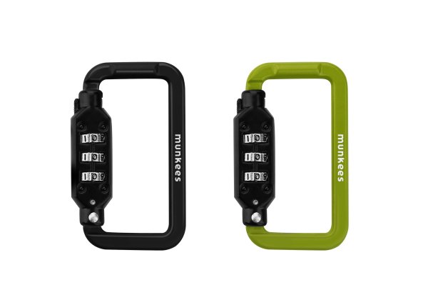 munkees Combination Lock Carabiner, SQUARE, Black/Green &ndash; without printed price