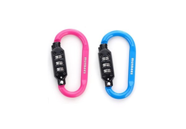 munkees Combination Lock Carabiner, D-shape, Magenta/Blue &ndash; without printed price