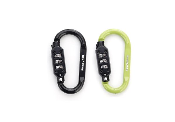 munkees Combination Lock Carabiner, D-shape, Black/Green &ndash; without printed price