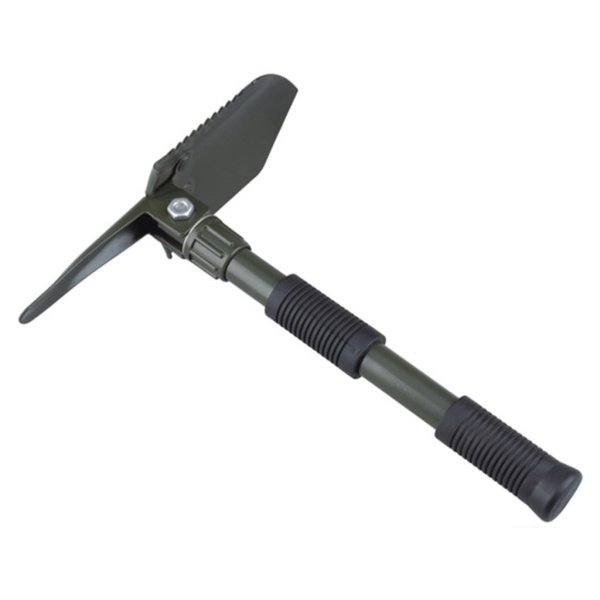 Folding shovel with pick