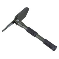 Folding shovel with pick